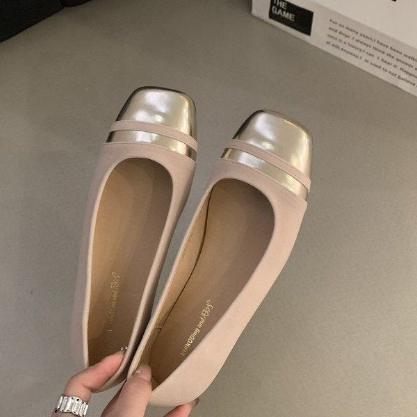 Damen elegante Ballerinas mit metallischem Besatz und komfortablem Fußbett EB