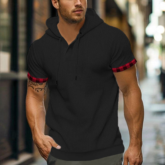 Herren modernes Kapuzenshirt mit strukturiertem Design und kontrastierenden Ärmeln EB