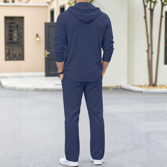 Herren Lässiges Knopf‑Hoodie Lounge‑Set aus Jersey mit Kordelzug und Komfort‑Jogger EB
