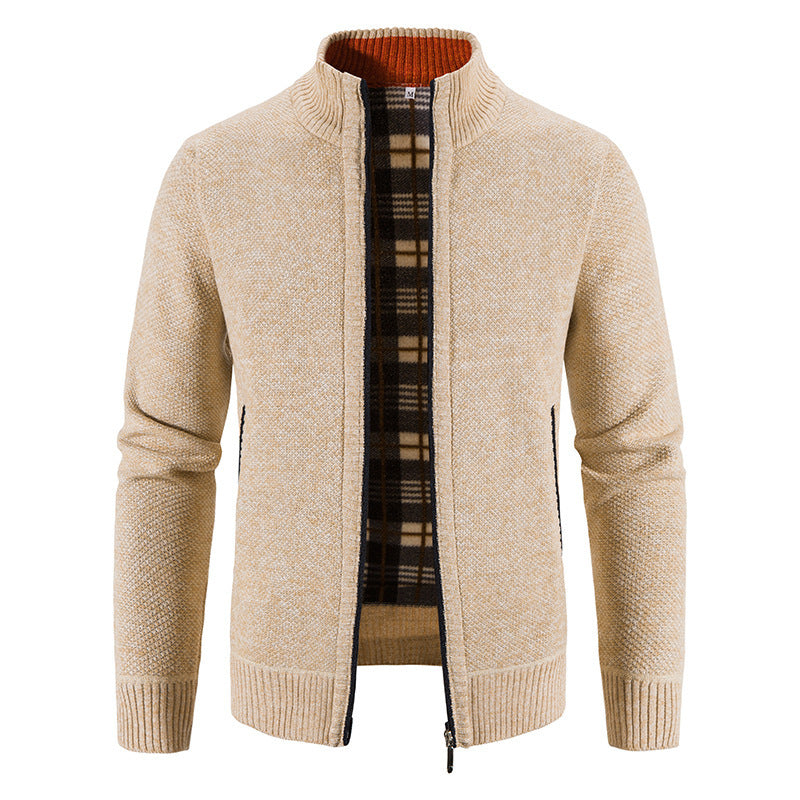 Herren Strickjacke mit modernem Stehkragen und praktischen Taschen EB