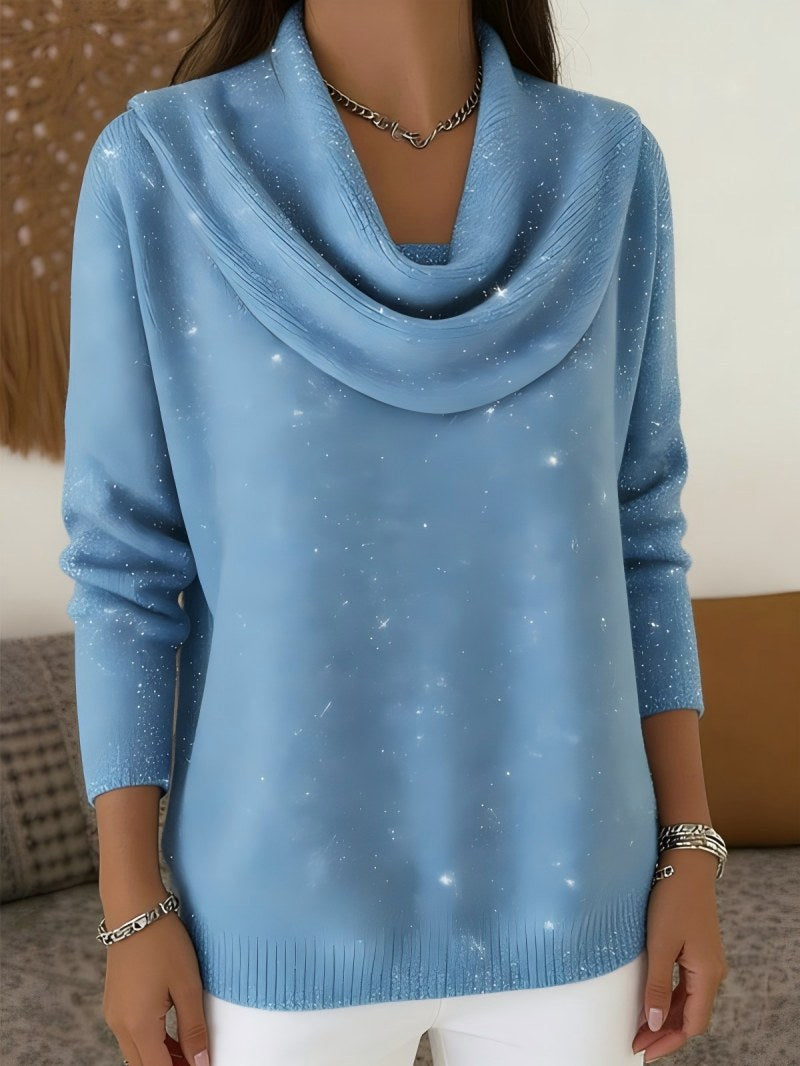 Damen nan fein gestrickter Pullover mit Wasserfallkragen und geripptem Saum EB