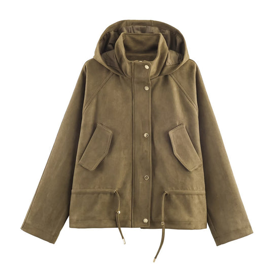 Damen modische Übergangsjacke mit Kapuze und praktischen Taschen EB