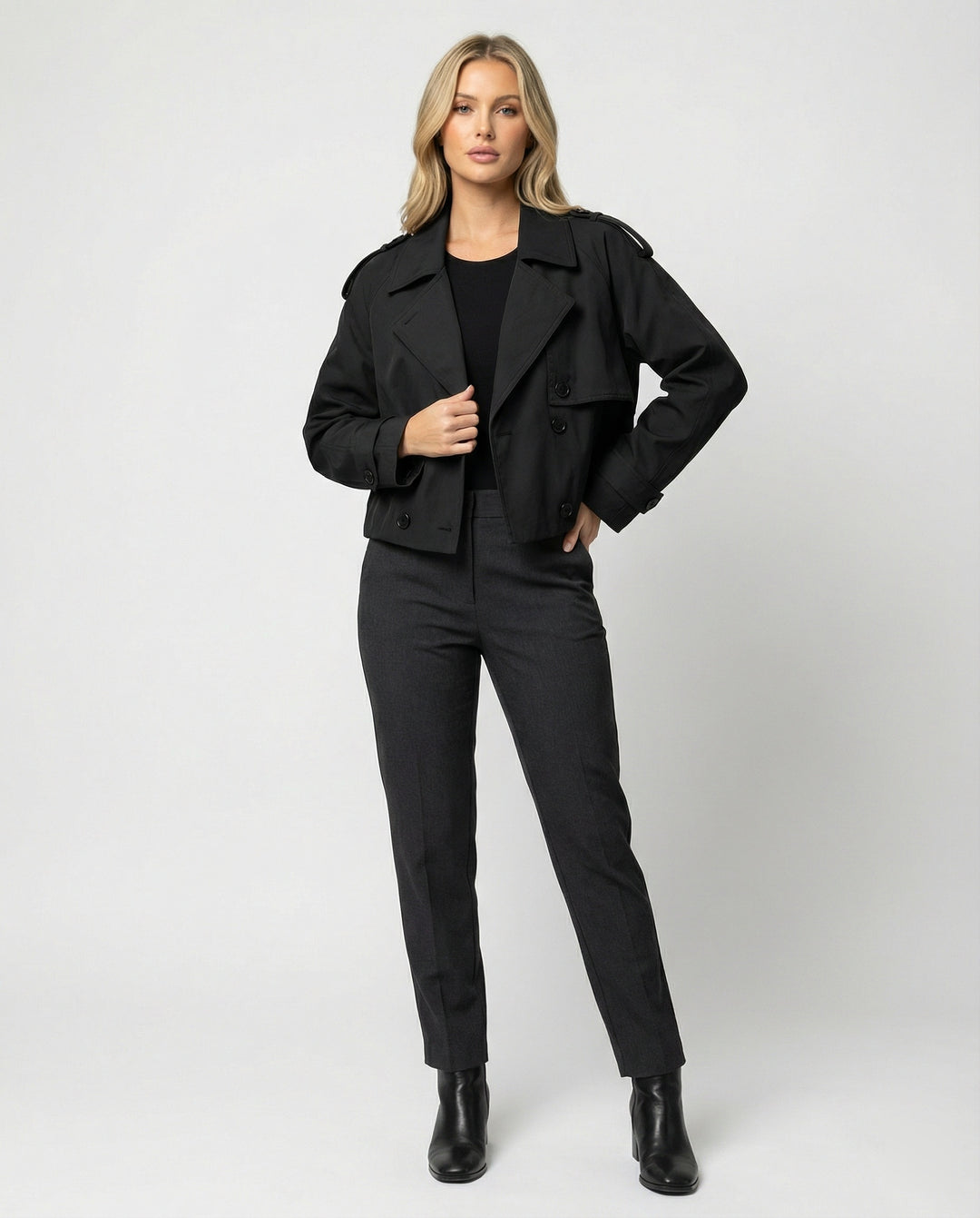 Damen Lederjacke Kurz Locker Geschnitten PU-Leder Stylische Übergangsjacke