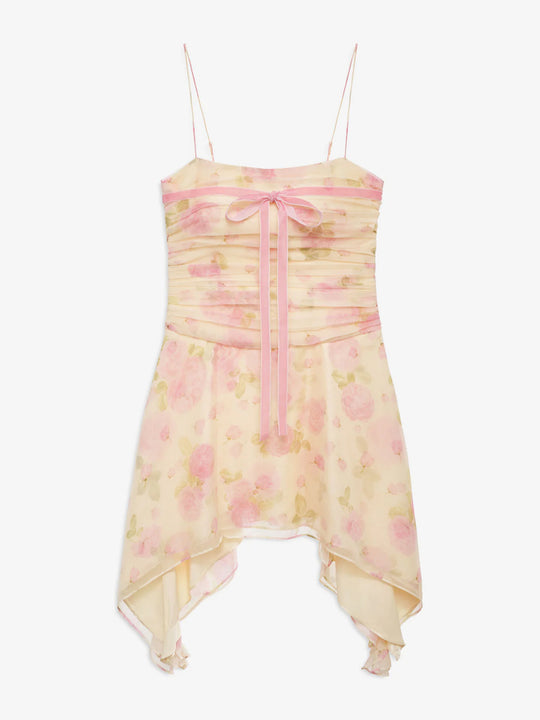 Damen Flower-Print Mini-Kleid mit asymmetrischem Saum und eleganter Raffung EB