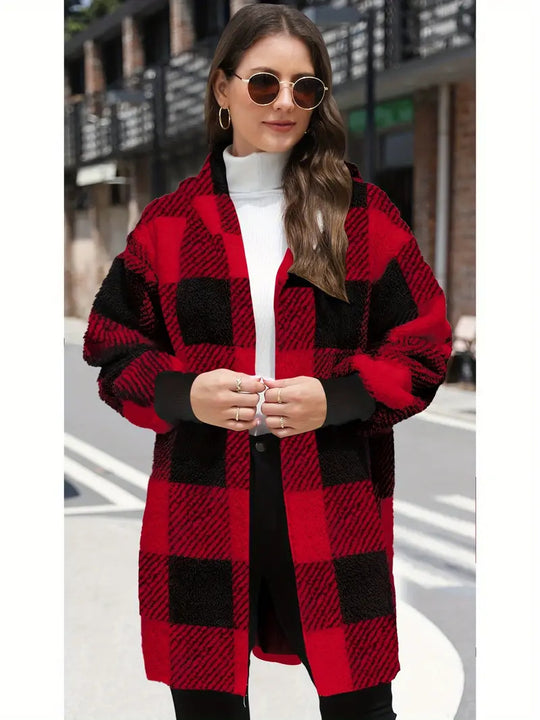 Damen Kuschelige Wolljacke mit Karomuster EB