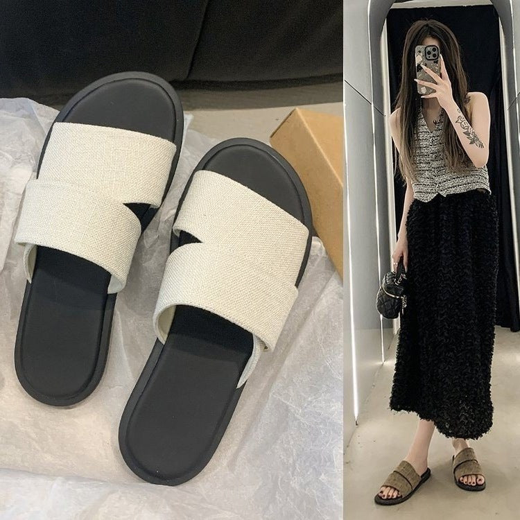 Damen Komfortable Slides mit breiten, modischen Riemen EB