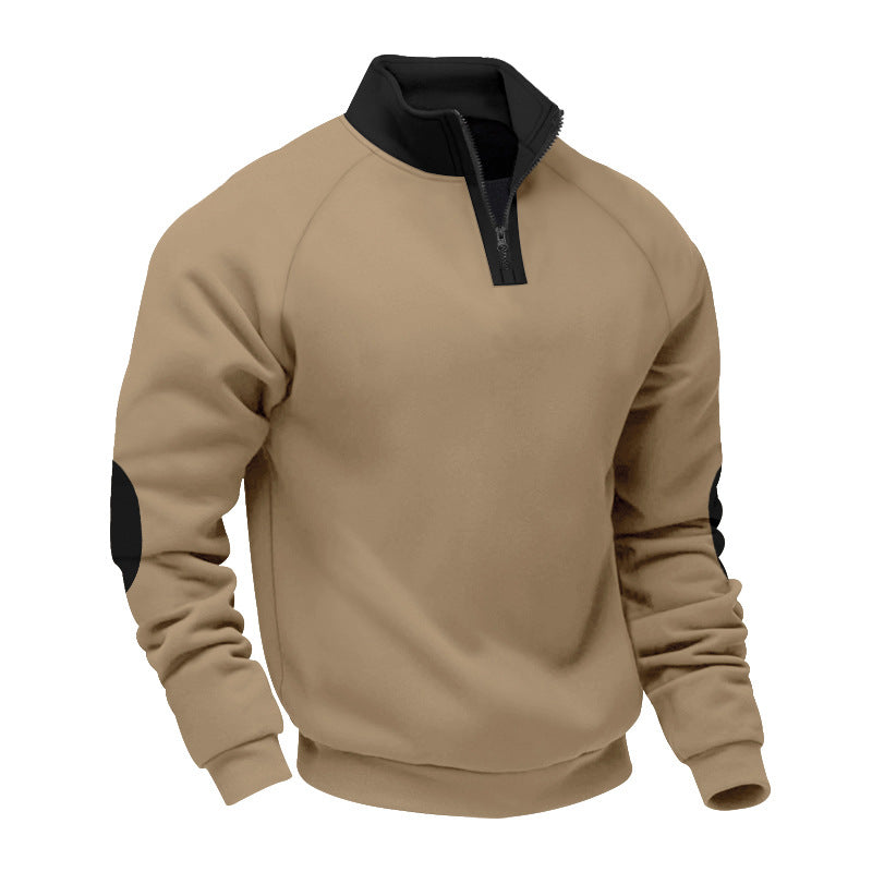 Herren nan Halbzip-Sweatshirt mit Stehkragen, Raglanärmeln und Ellbogenpatches EB