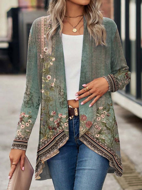 Damen Offene Longjacke mit floralem Design EB