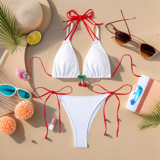 Damen Triangel-Bikini-Set mit verspieltem Knoten-Design EB