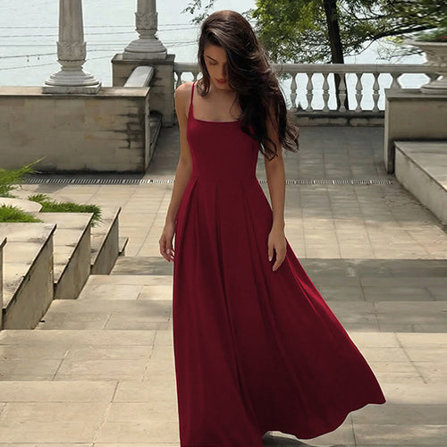 Damen Fließendes Maxikleid mit schmalen Spaghettiträgern und elegantem Schnitt EB