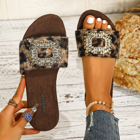 Damen modische Slides mit glamouröser Schmuckapplikation EB