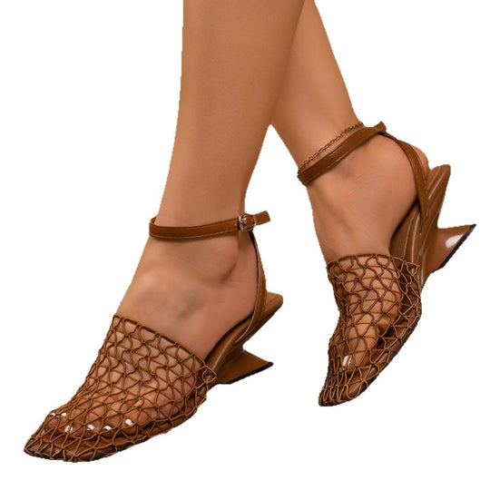Damen Slingback Sandalen mit geflochtenem Obermaterial und elegantem Absatz EB