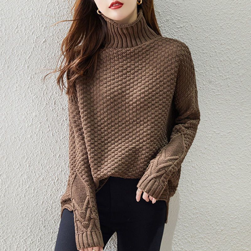 Damen Grobstrickpullover mit hohem Kragen und strukturiertem Design EB