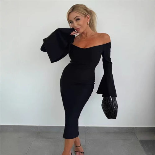 Damen Off-Shoulder-Minikleid mit voluminösen Ärmeln und elegantem Schlitz EB