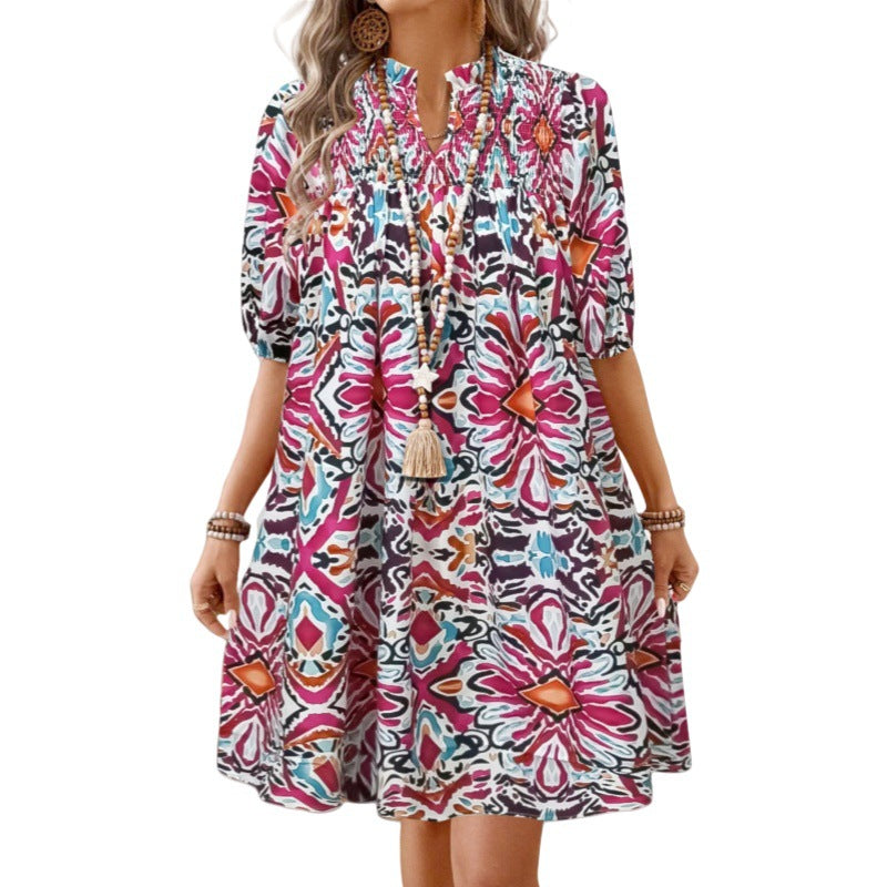 EB | Bohemian Women 's Fashion Bedrucktes Kleid mit V-Ausschnitt