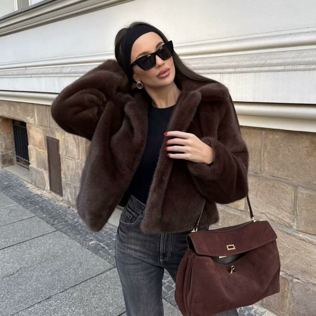 Damen elegante und weiche Kurzjacke mit Teddyfutter EB