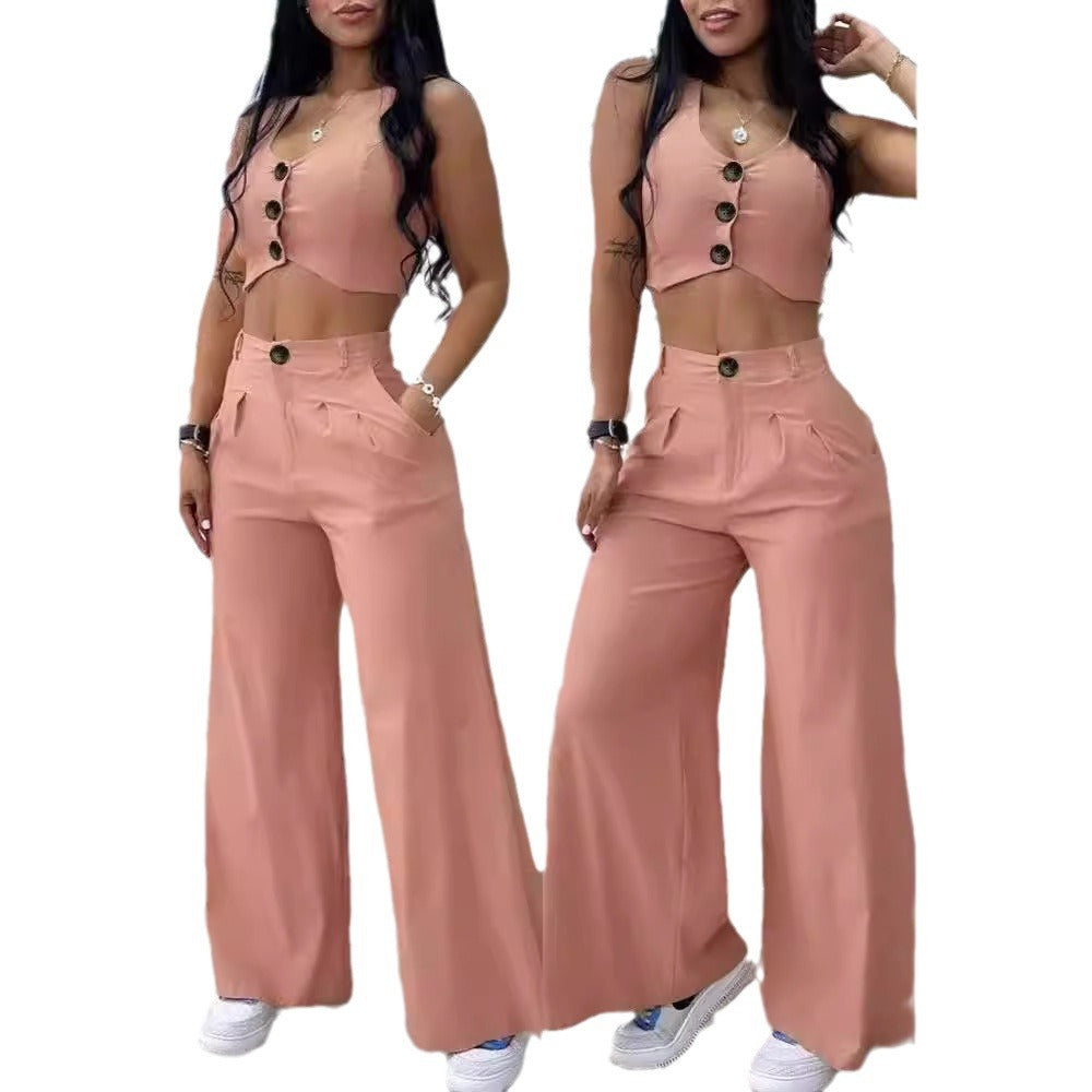Damen Zweiteiliges Set mit kurzem Oberteil und weit geschnittener Hose EB