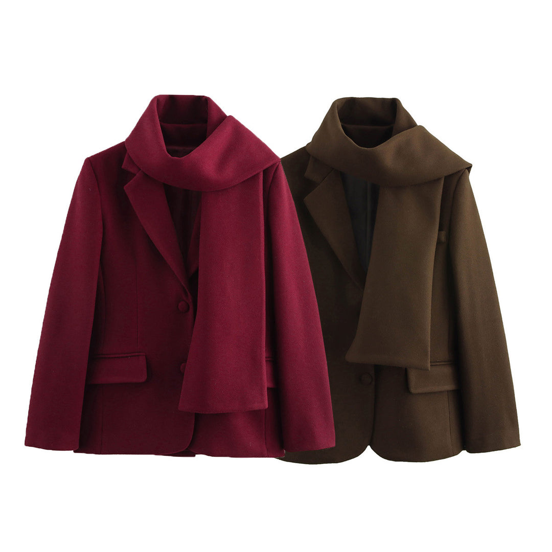 Damen eleganter Wintermantel mit schickem Kragen und passendem Schal EB
