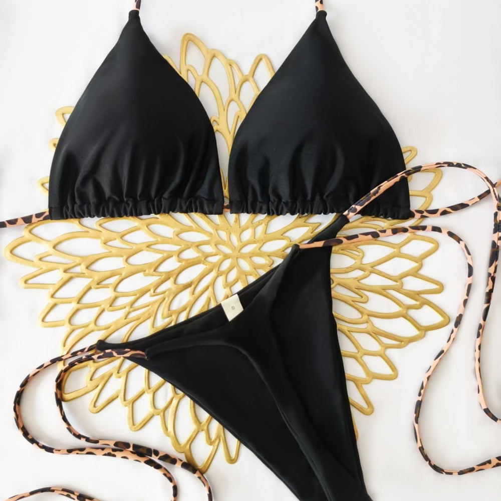 Damen Triangel-Bikini-Set mit verstellbaren Trägern und modischem Leoprint R&B