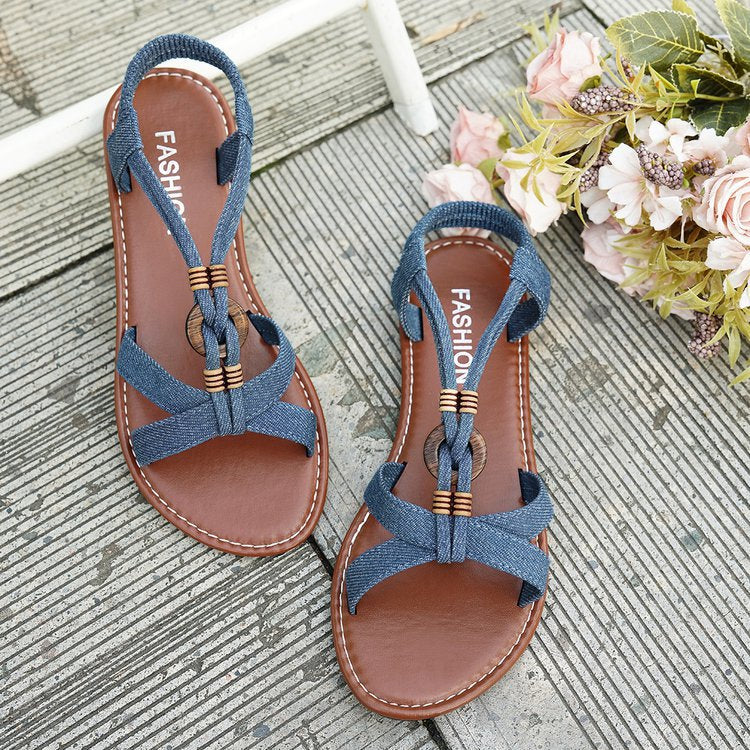 Damen offene Sandalen mit geflochtenem Riemen und ergonomischer Sohle EB