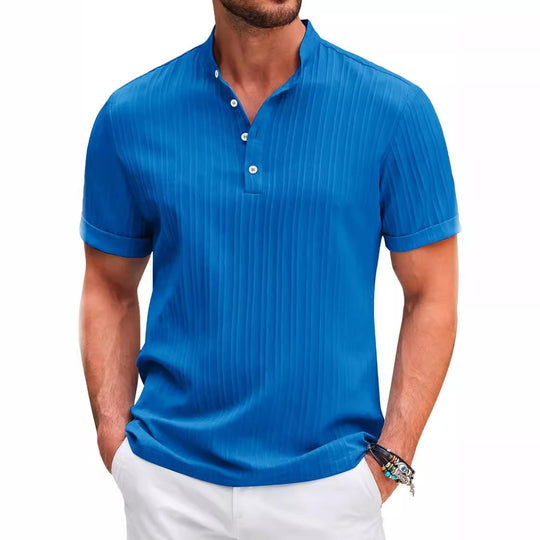 Herren Kurzarm Henley-T-Shirt mit strukturiertem Design EB