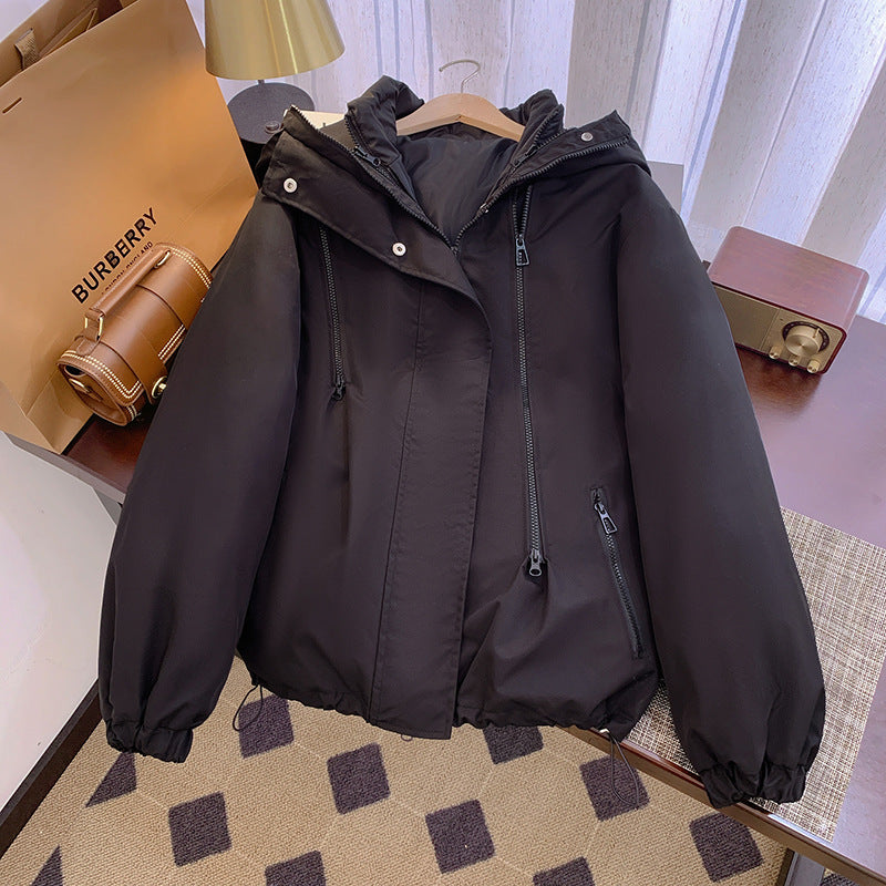 Damen Leichte Übergangsjacke mit verstellbarem Kapuzenkragen und praktischen Taschen EB