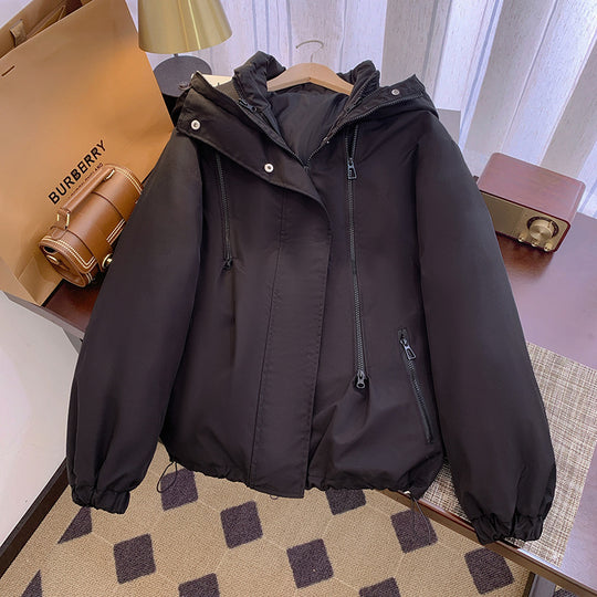 Damen Leichte Übergangsjacke mit verstellbarem Kapuzenkragen und praktischen Taschen EB