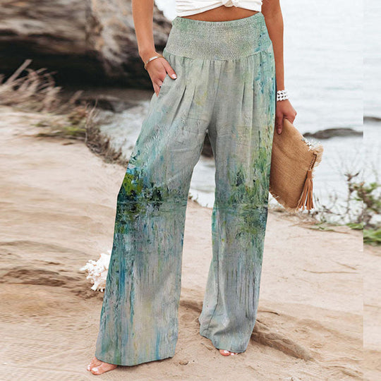 Damen Palazzo-Hose mit floralem Motiv und elastischem Bund EB
