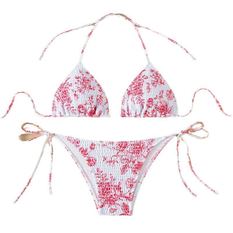 Damen Triangel-Bikini mit raffinierten Bindebändern und floralem Design EB