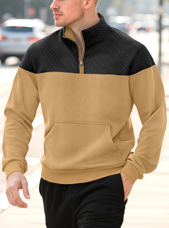 Herren nan Halbzip-Sweatshirt mit gesteppter Schulterpartie Kängurutasche und gerippten Bündchen EB