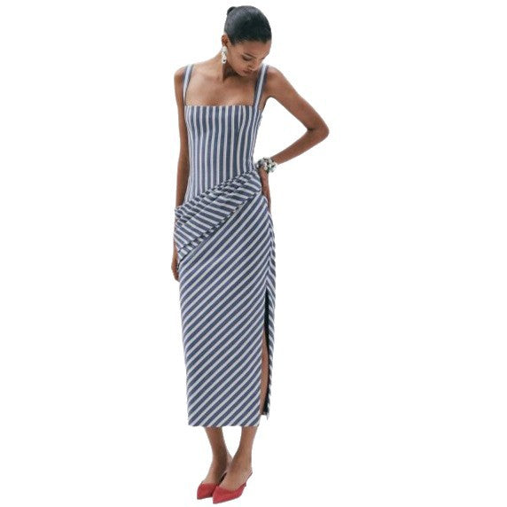 Damen Maxikleid mit asymmetrischen Drapierungen und hohem Schlitz EB