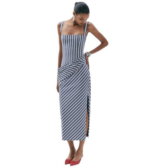 Damen Maxikleid mit asymmetrischen Drapierungen und hohem Schlitz EB