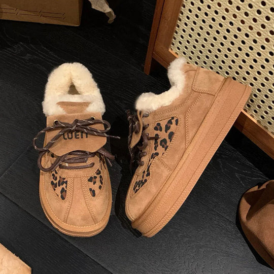 Damen gefütterte Sneakers mit Leopardenmustern und rutschfester Sohle EB