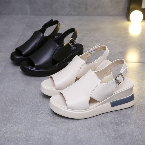 Damen Bequeme Plateau-Sandalen mit verstellbarem Riemen und anatomischem Fußbett EB