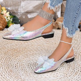 Damen Slingback-Schuhe mit funkelndem floralen Akzent und modischer Netzstruktur EB