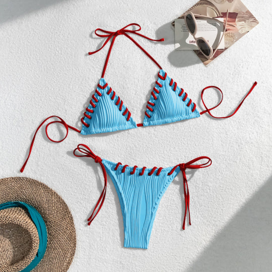 Damen Triangel-Bikini mit kontrastierenden Schnürdetails EB