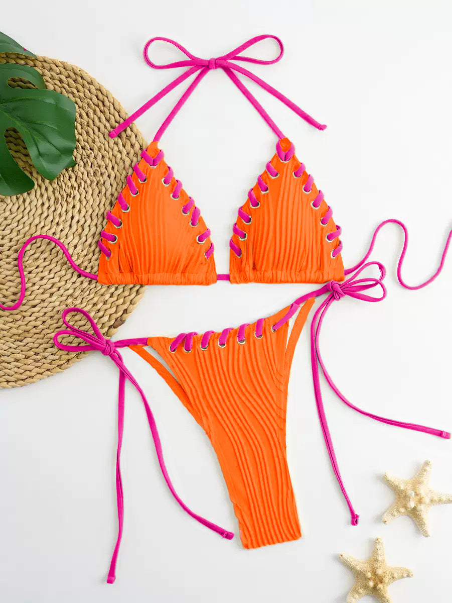 Damen Triangel-Bikini mit raffinierten Schnürdetails und moderner Rippstruktur EB