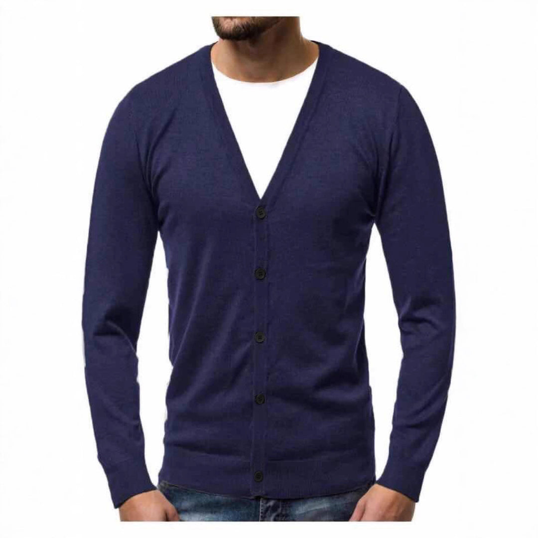Herren nan Feinstrick-Cardigan mit V-Ausschnitt, schmaler Passform und durchgehender Knopfleiste EB
