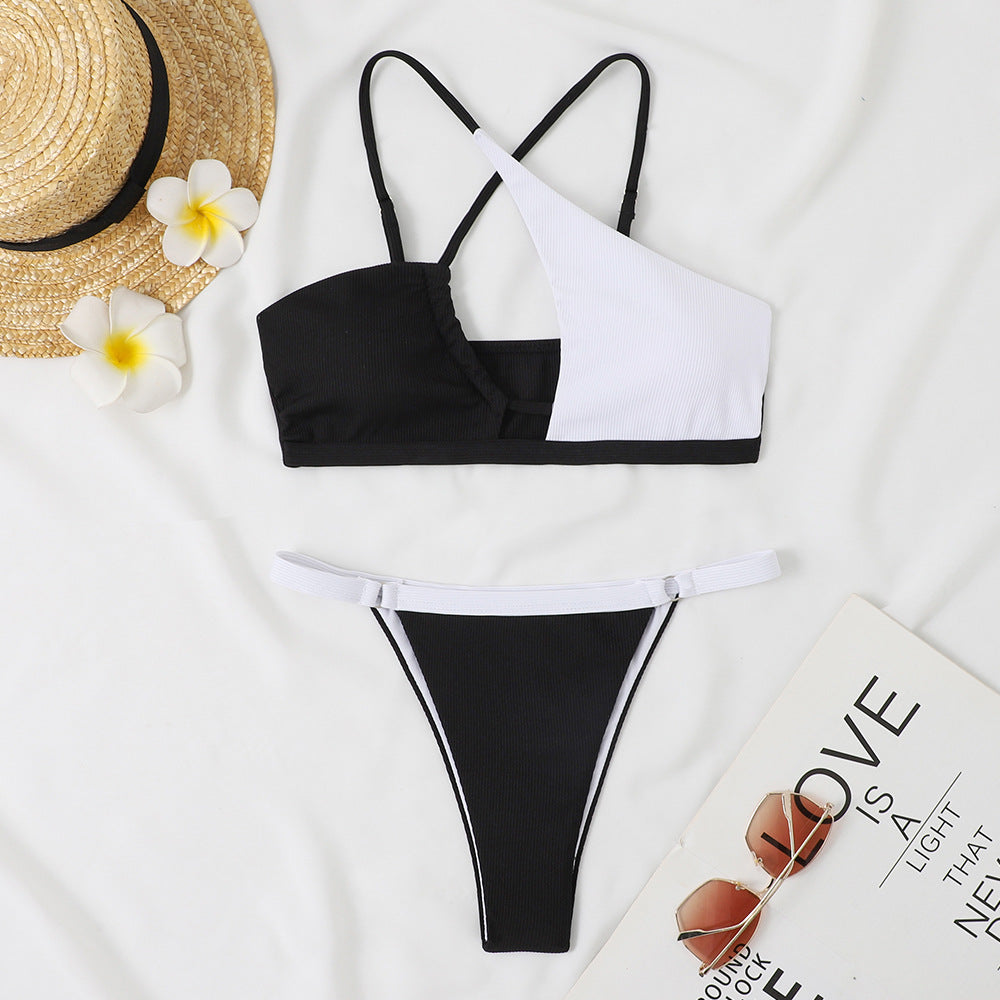 Damen Bikini-Set mit asymmetrischem Oberteil und hohem Beinausschnitt EB