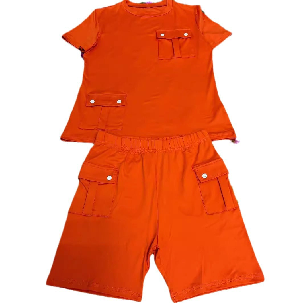 Damen Sportliches Kurzarm-Set mit praktischen Taschen EB