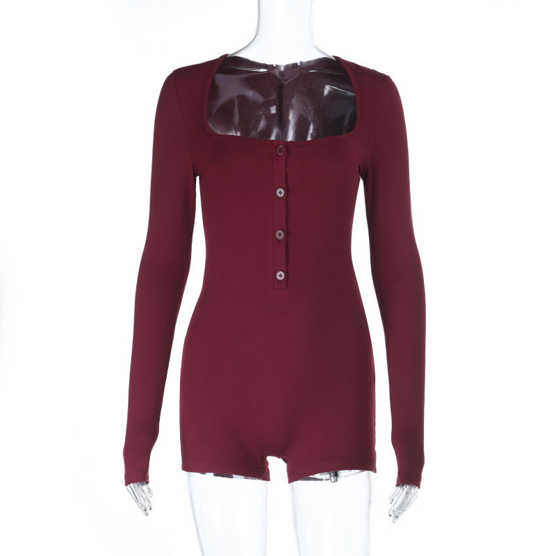 Damen Langarm-Bodysuit im modernen Stil mit Knopfleiste EB