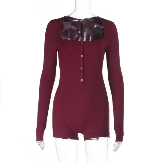 Damen Langarm-Bodysuit im modernen Stil mit Knopfleiste EB