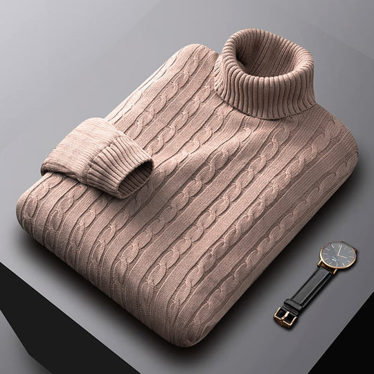 Herren nan grob gestrickter Rollkragenpullover mit Zopfmuster und wärmender Strickstruktur EB