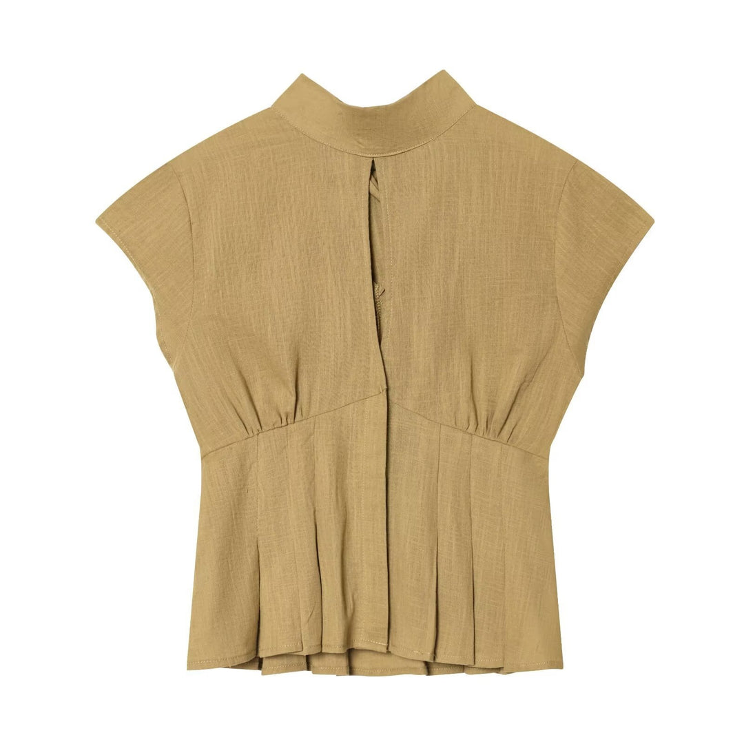 Damen modische Bluse mit asymmetrischem Schnitt und dekorativen Falten EB