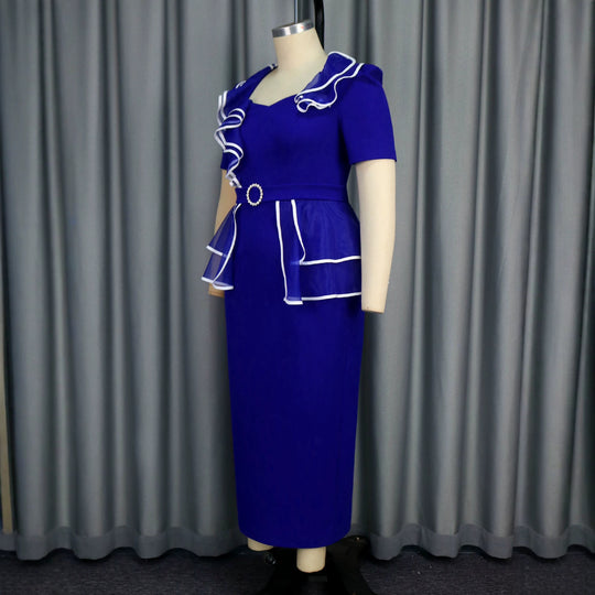 Damen figurbetontes Kleid mit fließendem Rüschendesign EB