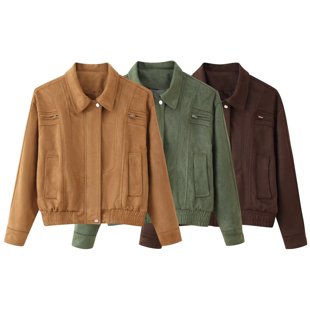 Damen elegante Wildlederjacke mit praktischen Taschen EB