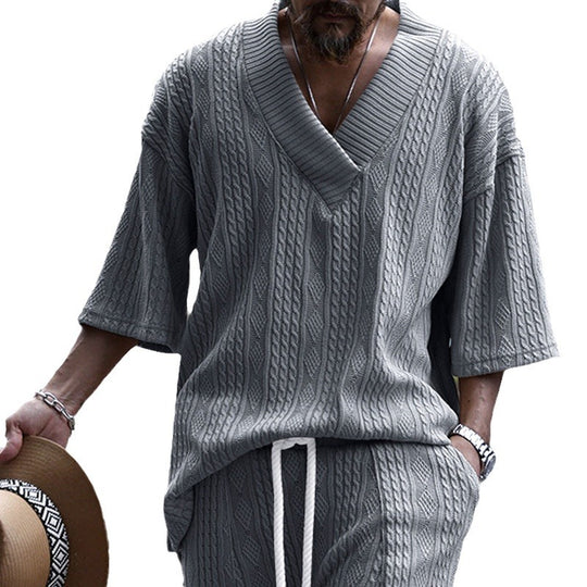 Damen Oversized Kurzarm-Strickpullover mit tiefem V‑Ausschnitt und Zopfmuster EB