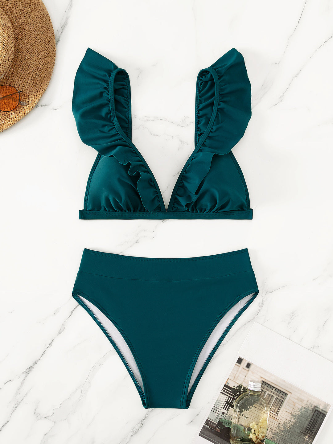 Damen Raffiniertes Triangel-Bikini-Set mit Rüschendetails EB