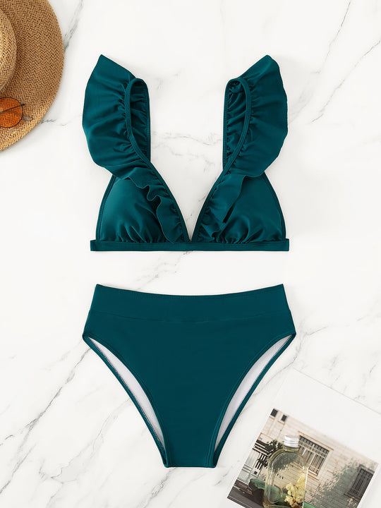 Damen Raffiniertes Triangel-Bikini-Set mit Rüschendetails EB