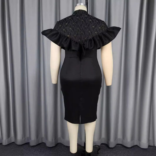 Damen Elegantes Kleid mit Spitzenoberteil und voluminösen Rüschen EB